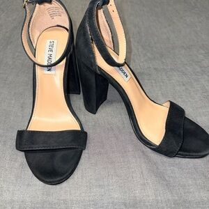 Steve Madden Black Suede Ankle Strap Block Heels